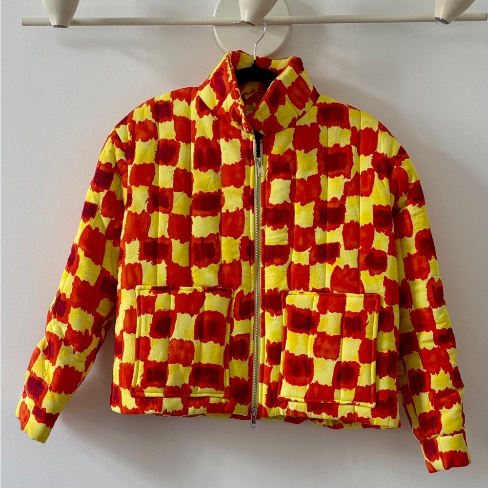 Collina Strada Red and Yellow Checkerboard Puffer Jacket size XS